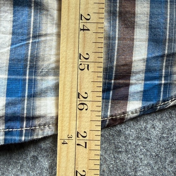 Wrangler Mens Western Blue Brown Plaid Pearl Snap Long Sleeve Shirt Medium - Picture 3 of 14